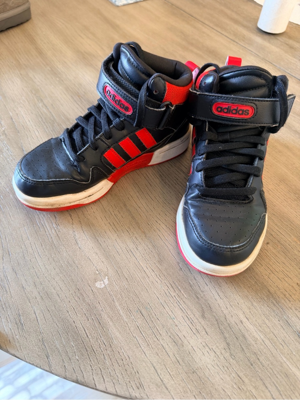 adidas Kids Black High-Top Sneakers with Red Accents